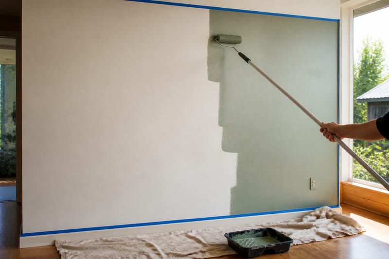 Interior wall being painted with a roller
