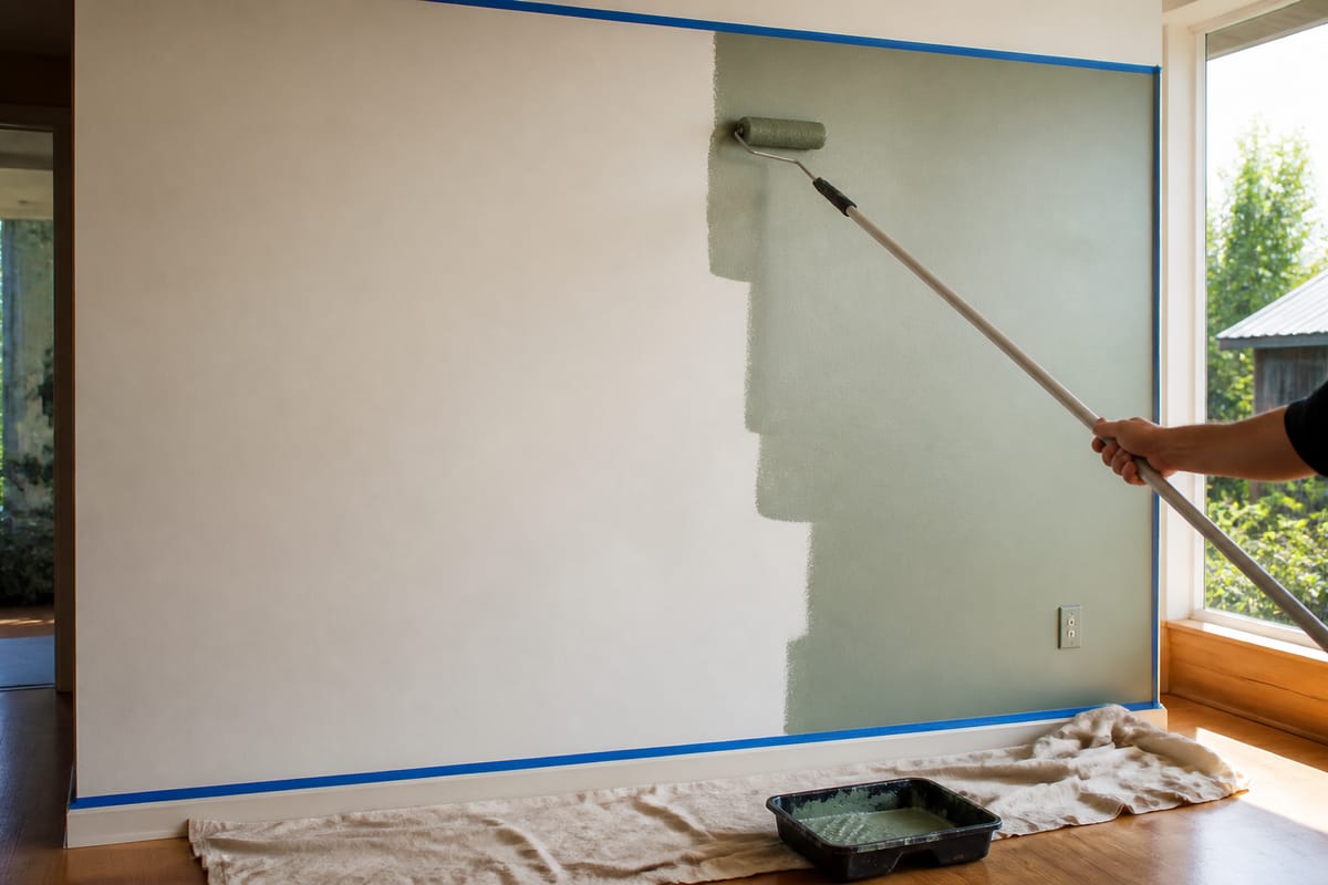 Interior wall being painted with a roller